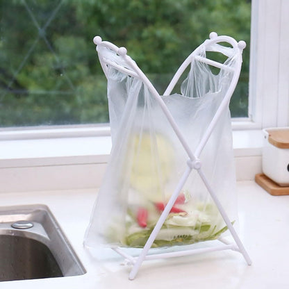 Trash Bag Stand, Foldable Trash Bag Holder Kitchen Trash Bag Rack Indoor Outdoor Trash Can Stand for Kitchen, Camping, Picnic (White)