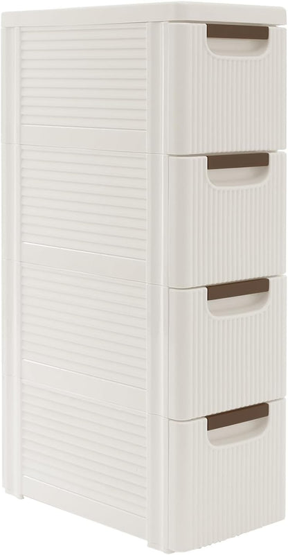 Narrow Storage Deep Cabinet, Space-Saving Mobile Slim Plastic Bathroom Storage Cart, Organizer Cart with Wheels for Office Classroom Bedroom, Easy Assembly & Removable Drawers (4-Tier)