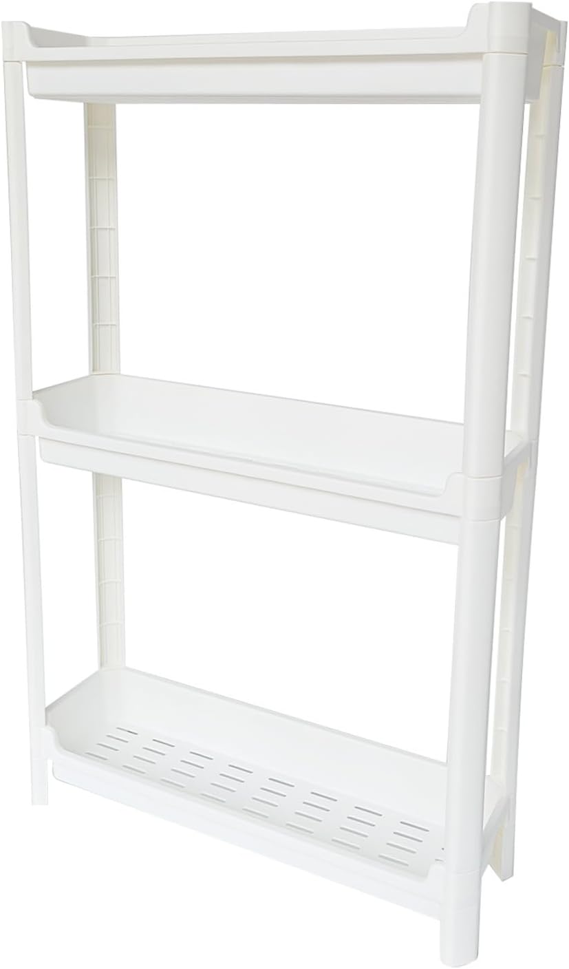 Slim Rolling Storage Cart with Wheels, Narrow Bathroom Cabinet Organizer for Small Spaces,Thin Shelf Unit,Kitchen,White (3 Tier)