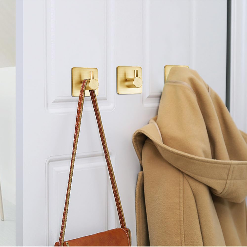 Fotosnow Adhesive Towel Hooks 15lbs Heavy Duty Wall Hooks Waterproof Stainless Steel Hanger for Hanging Coat, Hat, Towel Robe Hook Rack Wall Mount- Bathroom and Bedroom 4-Packs