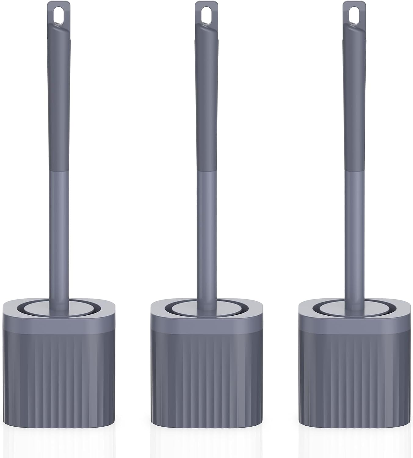 Toilet Brush, 3 Pack Compact Toilet Bowl Brush and Holder Set with Nylon Bristles Toilet Cleaner Brush Hidden Toilet Scrubber Brush for Bathroom Cleaning, Grey & White