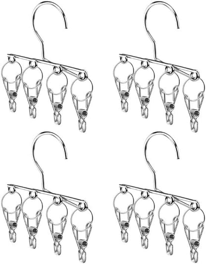 4PCS Double Clip Stainless Steel Travel Hanger, Portable Rustproof Space Saving Laundry Drying Hanger with Dual Clips, Compact Hotel Travel Hanger for Socks Handkerchiefs Small Items
