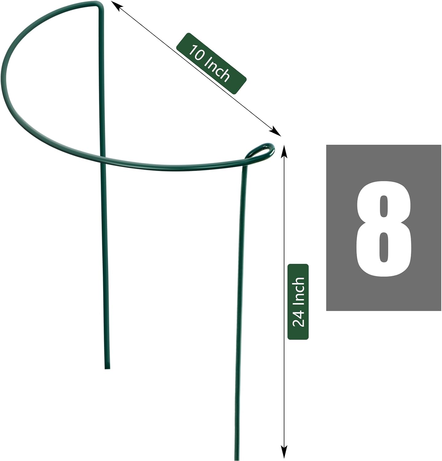 FEED GARDEN 8 Pack Peony Cages and Supports, Plant Support Stakes for Outdoor & Indoor Plants, 10" W x 16" H Half Round Garden Plant Support Rings for Peonies, Hydrangeas, Roses, Dahlias