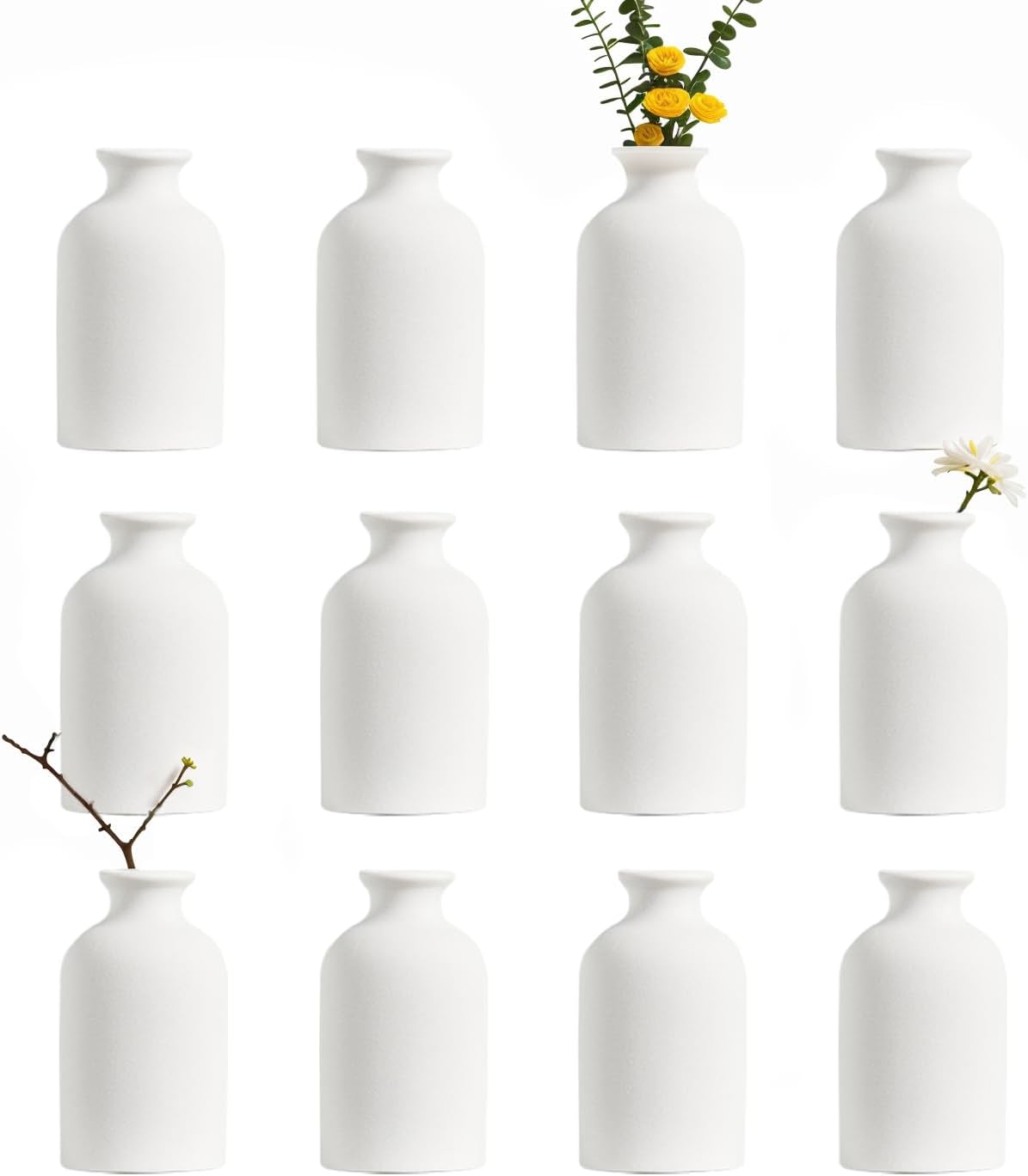 Modern Small Flower Vases 8 Pack - Ceramic, White