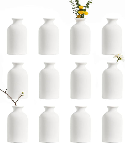 Modern Small Flower Vases 8 Pack - Ceramic, White