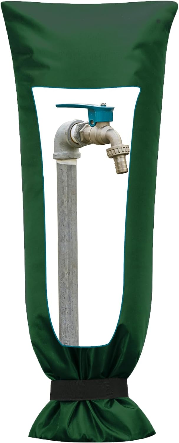 Frienda Outdoor Faucet Cover for Winter Freeze Protection 25'' x 10'' Winter Outside Large Backflow Preventer Insulation Spigot Hose Bib Cover for Garden Lawn Faucet Yard Hydrant(Green,2 Pieces)