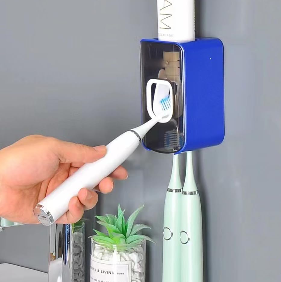 2 Slot Toothbrush Holder and Toothpaste Dispenser Wall Mounted, Automatic Toothpaste Squeezer, 2 in 1 Tooth Brush Toothpaste Organizer for Shower (Grey)