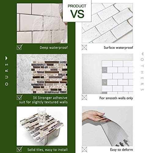 STICKGOO Thicker Design Peel and Stick, Self Adhesive Stick On Tile Backsplash for Kitchen and Bathroom, Beige & White, 12”×12”, 10 Sheets