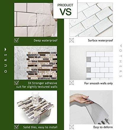 STICKGOO Thicker Design Peel and Stick, Self Adhesive Stick On Tile Backsplash for Kitchen and Bathroom, Beige & White, 12”×12”, 10 Sheets