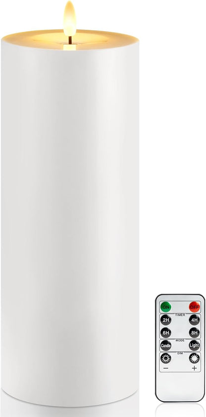 Raycare 3"x2.5" White Outdoor Waterproof Flameless Candles with Remote and Timer, Realistic LED Candles, Battery Operated Electric Fake Pillar Candles for Porch, Patio, Garden, Set of 2