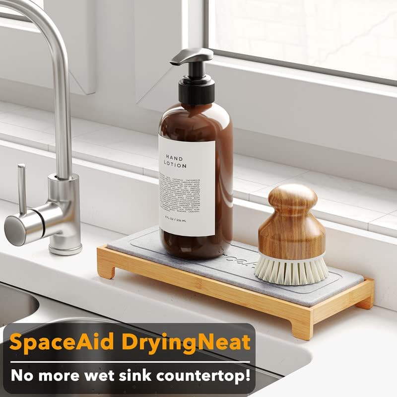 SpaceAid DryingNeat Sink Organizer, Instant Dry Sink Caddy Organizers, Kitchen Sponge Soap Holder Dispenser, Countertop Fast Drying Counter Tray Rack (Bamboo Rack, Black)
