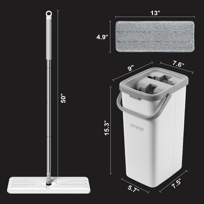 JOYMOOP Mop and Bucket with Wringer Set, Hands Free Flat Floor Mop and Bucket, 60" Mop with 3 Reusable Microfiber Pads, Wet and Dry Use, Floor Cleaning System