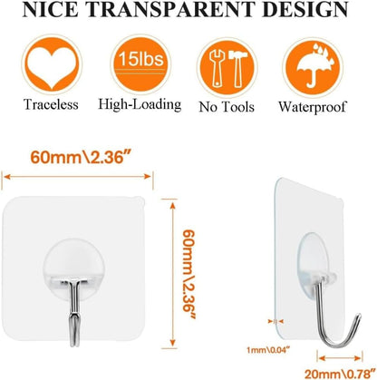 24 Pack Adhesive Hooks for Hanging - Heavy Duty, Wall Hooks for Hanging, Adhesive Wall Hook, No Damage, Waterproof, 33Ib Max, for Bathroom, Kitchen, Towel, Coat, Key
