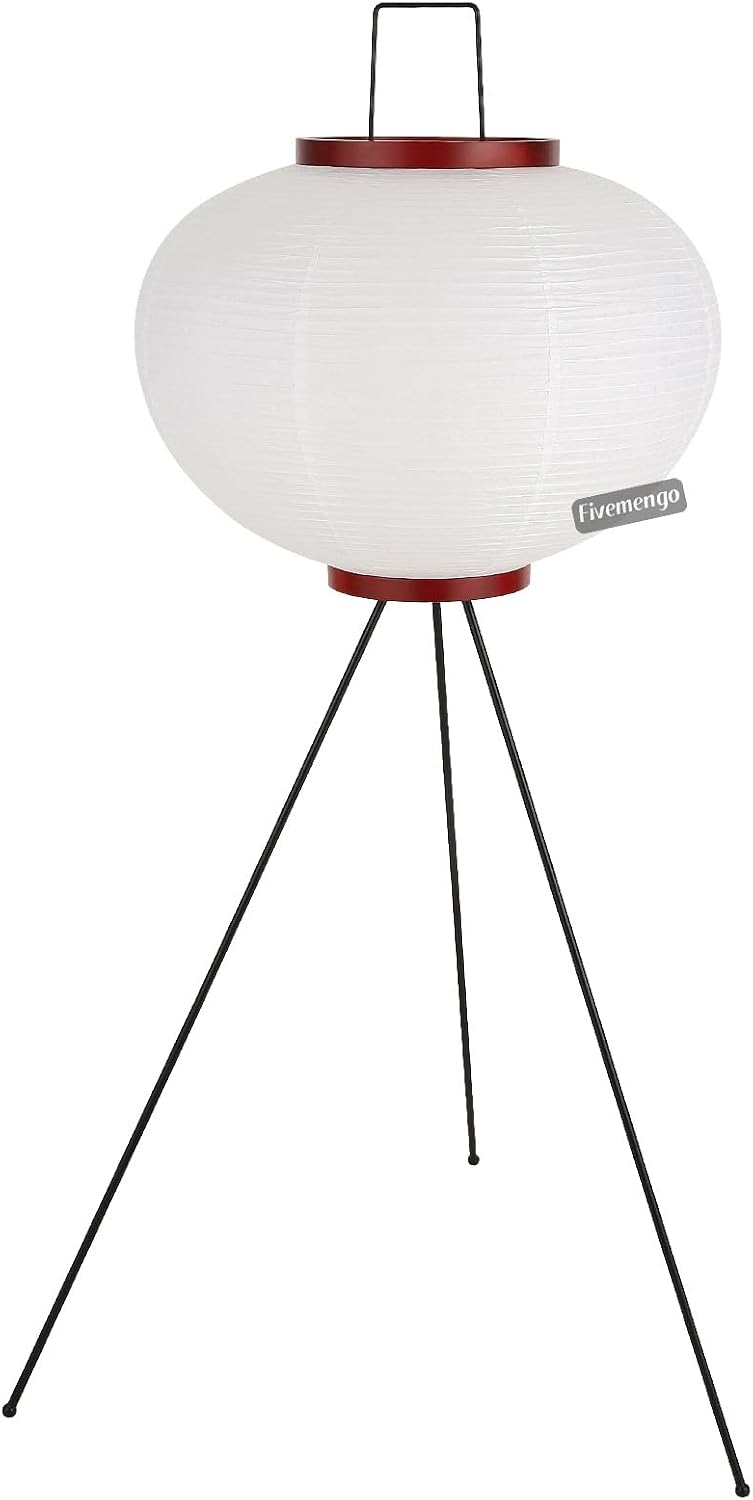Japanese Rice Paper Floor Lamp, Cozy Paper Lamp Japandi Lantern Lights Wabi Sabi Style for Living Room Bedroom Office, 43 Inch Tripod Stand, White Lantern with E26 LED Bulb, 3000K/5000K