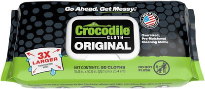 Crocodile Cloth Original Cleaning Wipes, Heavy-Duty Multi-Surface Hand & Tool Wipes, Water-Based, Safe on Skin, 100 Count, 15 x 10 Inch