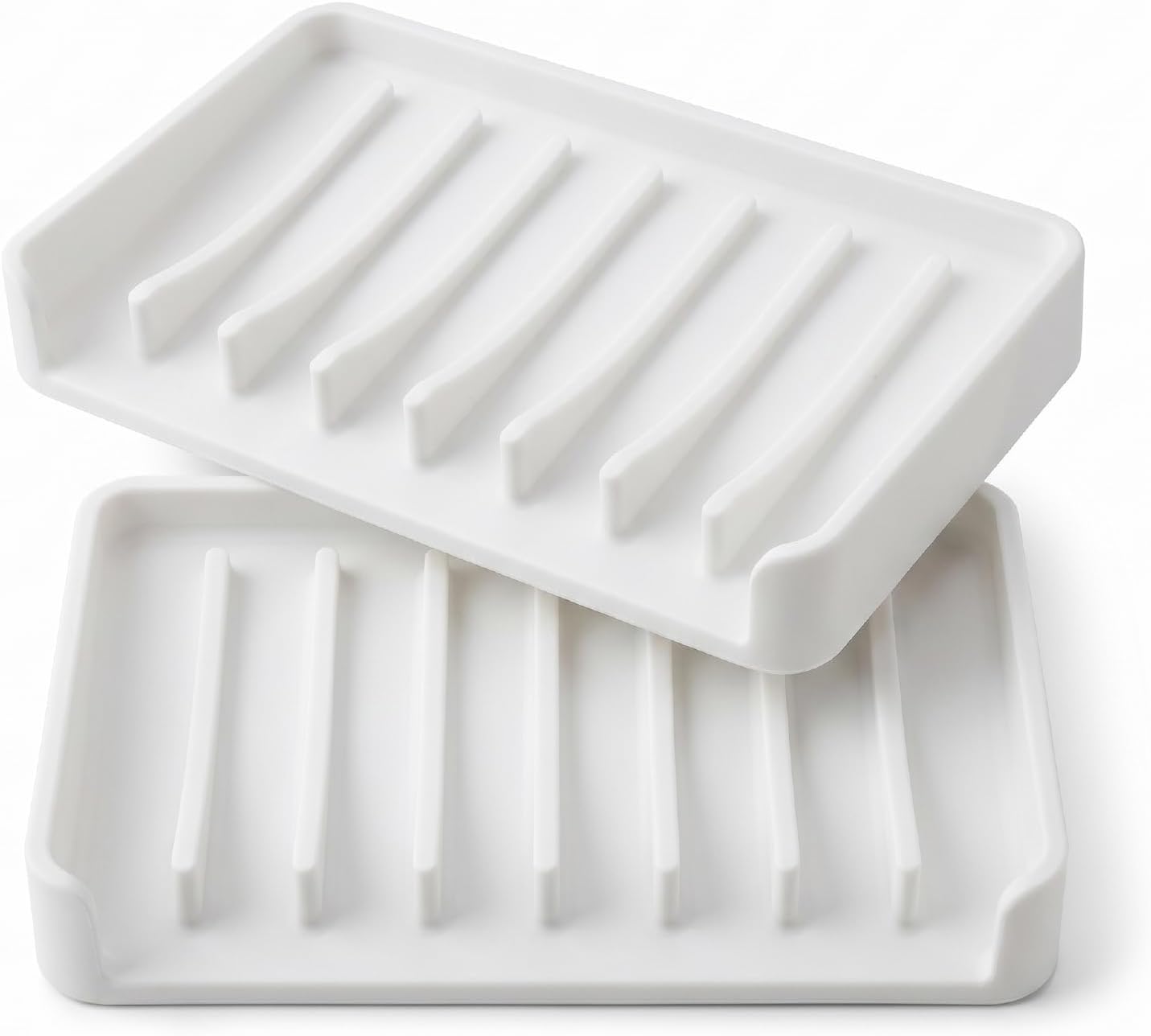 Bathway Silicone Soap Dishes for Shower, Self-Draining Bar Soap Holder Non-Slip Sink Organizer Tray for Sink, Bathroom & Kitchen, Keeps Bar Soap Dry& Dishwasher Safe, Black & Black (2 Pack)