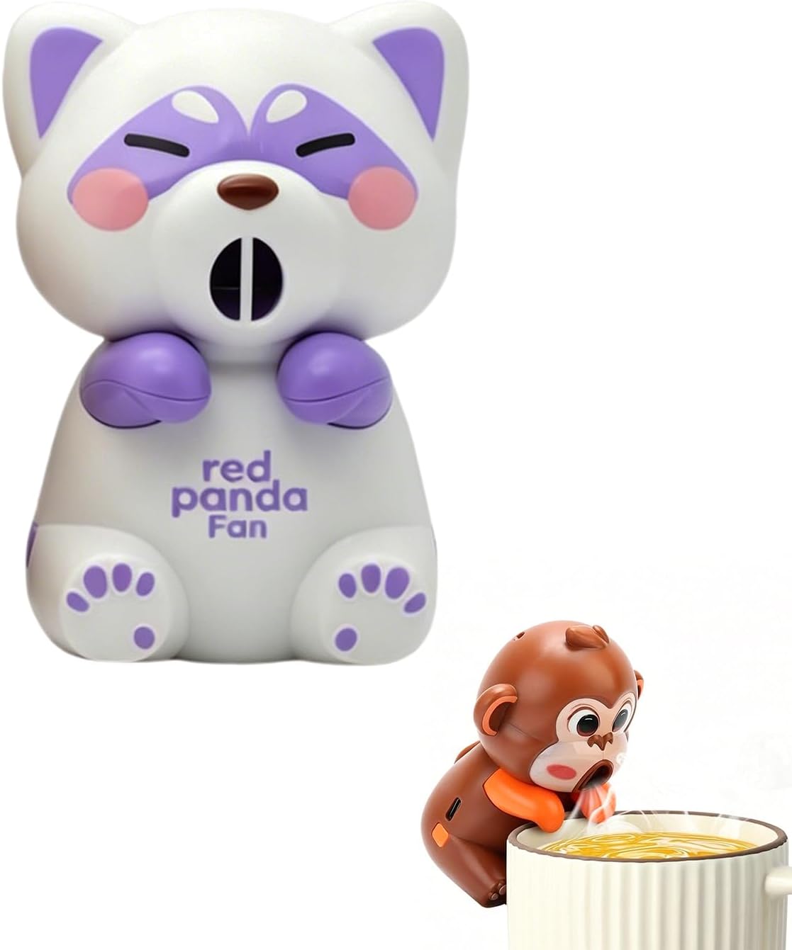 Portable Mini Clip-On Cooling Fan for Cups - 3 Speeds, Rechargeable, Featuring Red Panda, Monkey & Panda Styles, Suitable for Soup, Coffee, Tea, Kitchen, Office, and Dorm Room (Monkey)