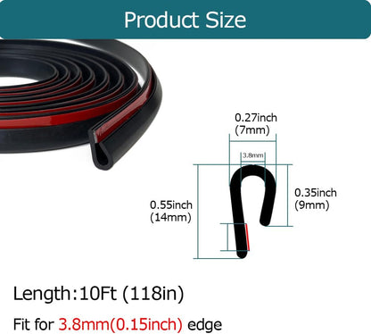 Clear Rubber Edge Trim, U Channel Rubber Seal Strip with Self-Adhesive Tape, Metal Edge Protector Fit for 0.15", 20Ft (236 in)