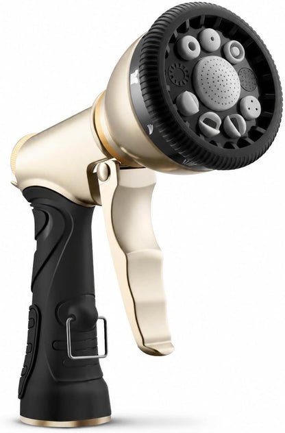 Garden Hose Nozzle,Heavy Duty Metal Hose Sprayer,High Pressure Rust Resistant Water Hose Nozzle with Lockable Trigger,9 Spray Patterns for Car Pet Washing, Plants & Lawns Watering,Outdoor Cleaning