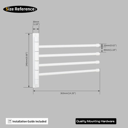 GERZWY Wall Mount Bath Towel Rack with 4 Arms Stainless Steel Bathroom Swing Arm Towel Bars Organizer, White