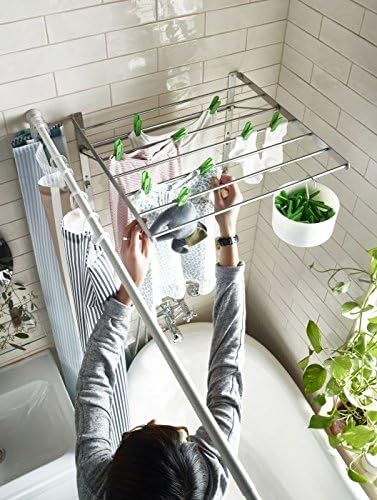 Wall Mounted Clothes Drying Rack - Stainless Steel Collapsible Laundry Rack - Space Saving Folding Accordion Dryer for Indoor & Outdoor Use (32Wx21Dx19H)