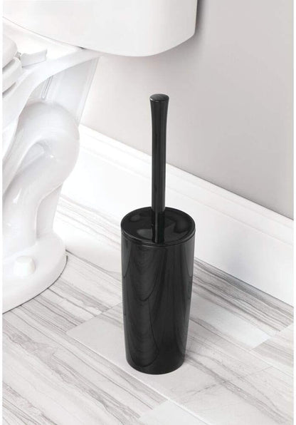 mDesign Slim Plastic Toilet Bowl Brush and Holder Set, Modern Compact Storage Organizer Cleaner Scrubber for Toilet - Heavy Duty Cleaning Plunger for Bathroom, Aura Collection - White