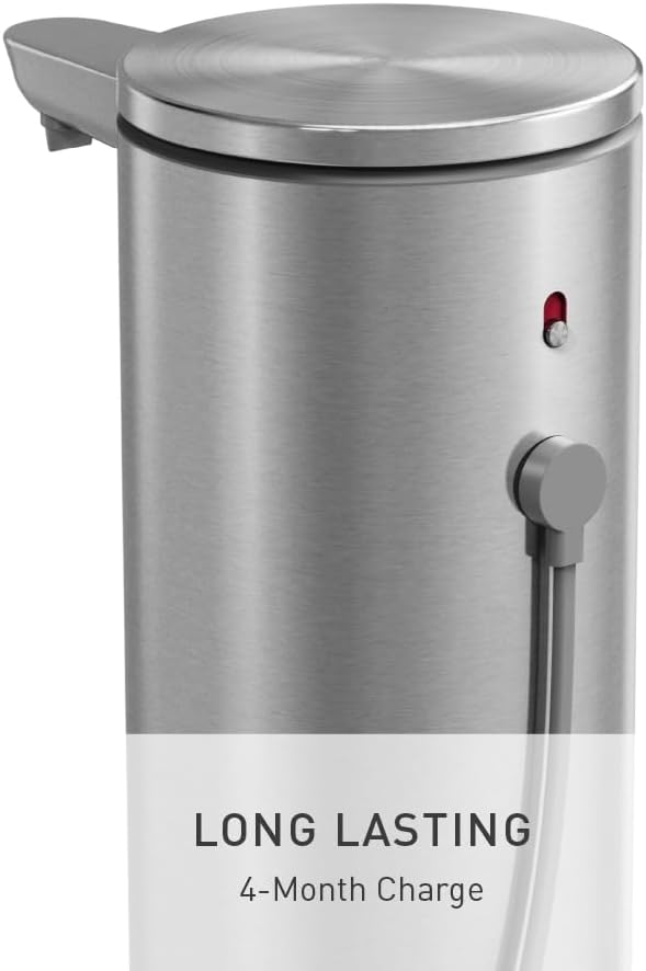 simplehuman Liquid Sensor Pump with Caddy, 9 oz Automatic Soap Dispenser for Kitchen and Bathroom, Touchless Motion Sensor, Variable Dispense, Rechargeable, High-Grade White Steel