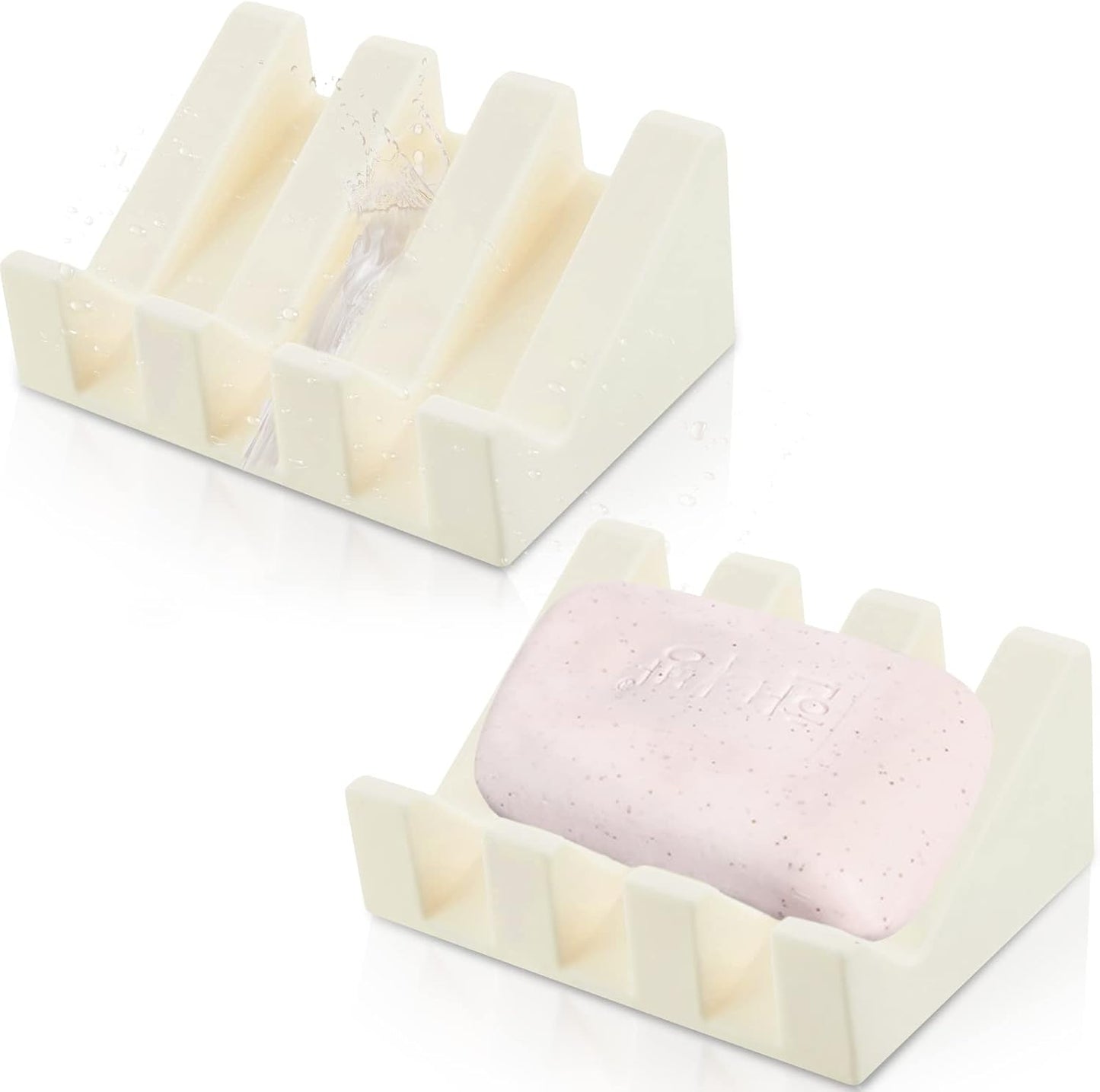 Cunhill 2 Pieces Silicone Soap Dish Self Draining Soap Dish Shower Waterfall Bar Soap Holder Tray with Drain Soap Saver for Kitchen Bathroom Accessories (Black)