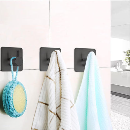 Fotosnow Adhesive Towel Hooks 15lbs Heavy Duty Wall Hooks Waterproof Stainless Steel Hanger for Hanging Coat, Hat, Towel Robe Hook Rack Wall Mount- Bathroom and Bedroom 4-Packs