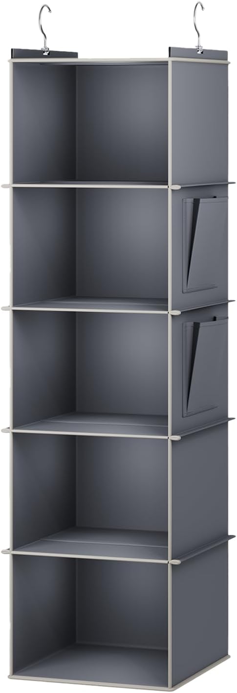 YOUDENOVA Hanging Closet Organizer, 4-Shelf Closet Hanging Storage Shelves, Grey