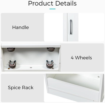 7 Tier multi-functional pull-out storage Cart for Next to Fridge, Rolling Slim Narrow Utility Cart for Small Spaces, Single sided open Spice Rack for Kitchen, Living Room & Narrow Spaces (White)