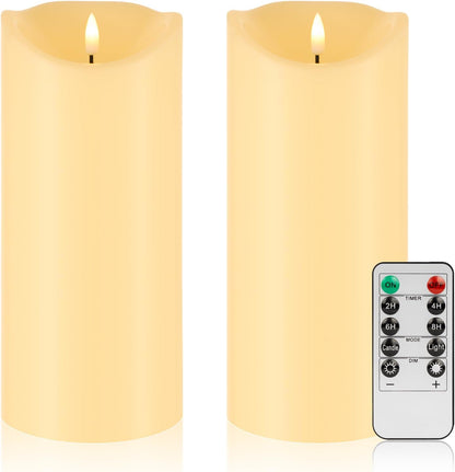 Blue Flameless Candles with Remote, Real Wax Glass Battery Operated Candles with Timer, LED Pillar Candle for Bedroom Home Wedding Birthday Party Fall Halloween Christmas Decorations, Set of 3