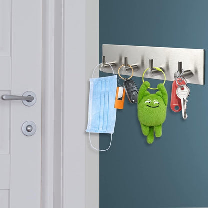 Picowe Key Holder for Christmas Wall Decorative, Adhesive Stainless Steel Key Hooks, Key Hanger Key Organizer Towel Hook Coat Hanger for Entryway Hallway Kitchen (Four Rows, Golden 1 PC)