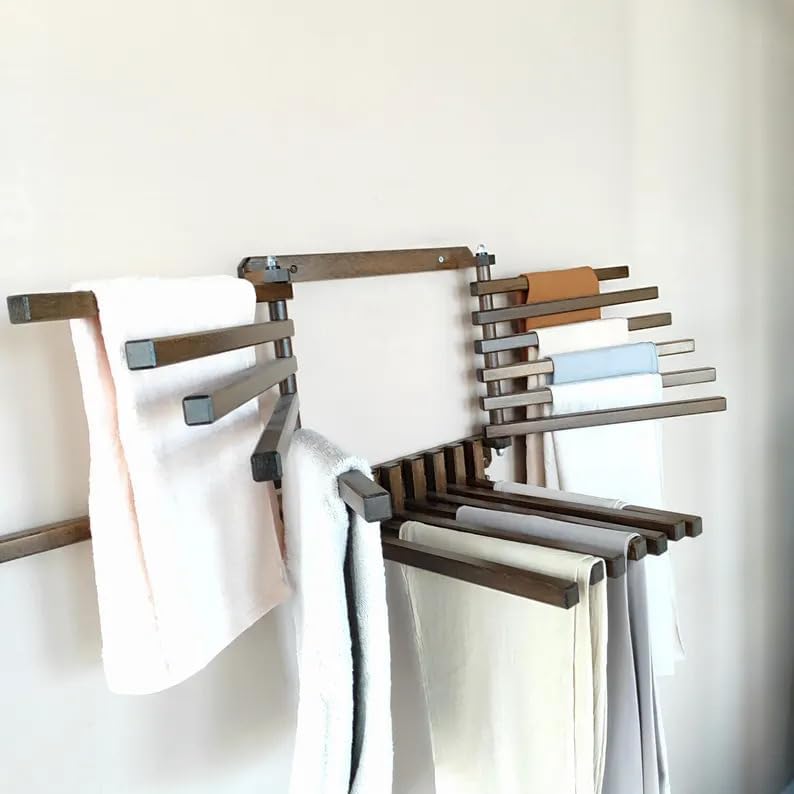 Wall Mounted Wooden Laundry Drying Rack: Foldable Towel Hanger