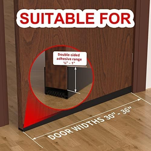 Door Draft Stopper, 36” Length Cuttable Weather Stripping Door Seal, Strong Adhesive Door Sweep for Exterior and Interior Doors (2, Black)