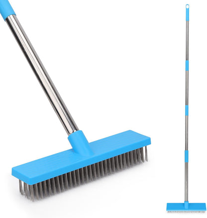 Heavy Duty Wire Broom with 70.8" Telescopic Handle: Stainless Steel Outdoor Broom for Cleaning Moss Concrete Floors Grout Gardens Patio Deck Concrete Garage