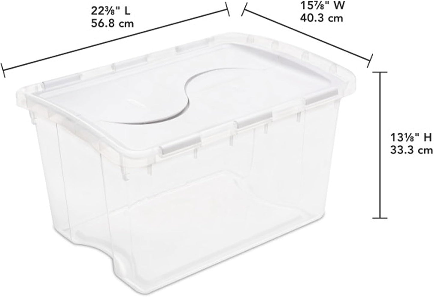 Sterilite 6 Pack Storage Box, 41 Quart Stackable Tote, Clear Plastic Container with Secure Snapping White Lids for Home and Office Organization