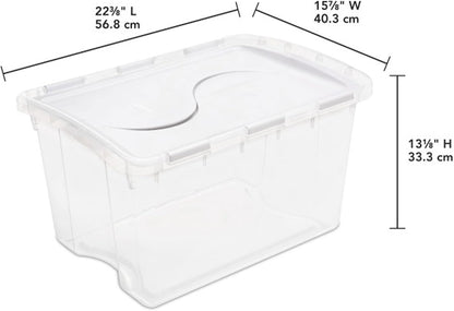 Sterilite 6 Pack Storage Box, 41 Quart Stackable Tote, Clear Plastic Container with Secure Snapping White Lids for Home and Office Organization