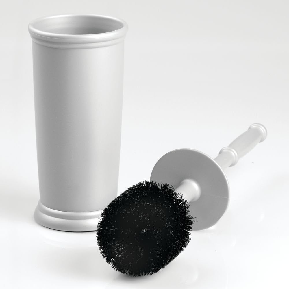 InterDesign Kent Plastic Toilet Bowl Brush Set, Classic Design Slim Compact Bowl Brush and Holder for Bathroom - Sturdy, Deep Cleaning, 4.25" x 4.25" x 16", White