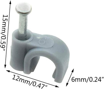 Flat Ethernet Cable Wire Clips with Nail, 14mm, White | Single Coaxial Cable Clamps, Cable Management