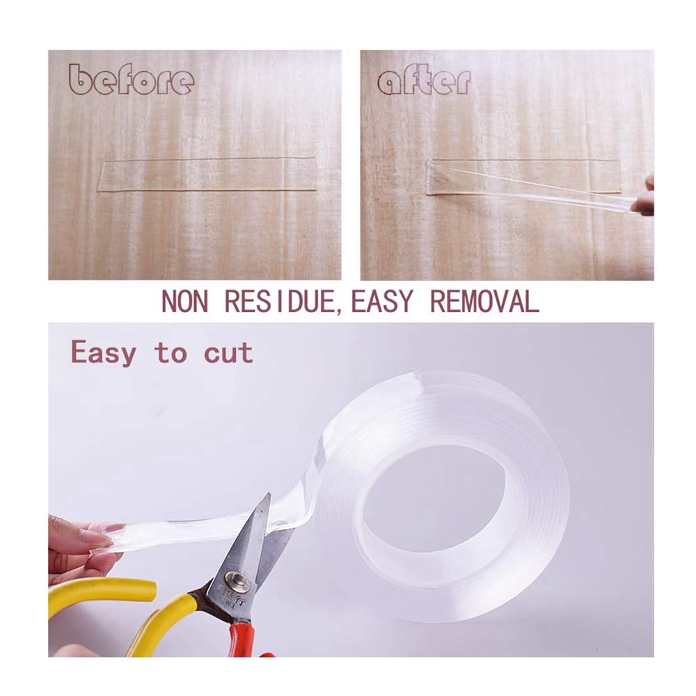 Heavy Duty Double Sided Nano Tape, 16.5FT Removable Mounting Tape, Clear Sticky Wall Tape No Residue, Multipurpose Adhesive Tape for Home Office, Poster, Picture Hanging, Indoor & Outdoor Use