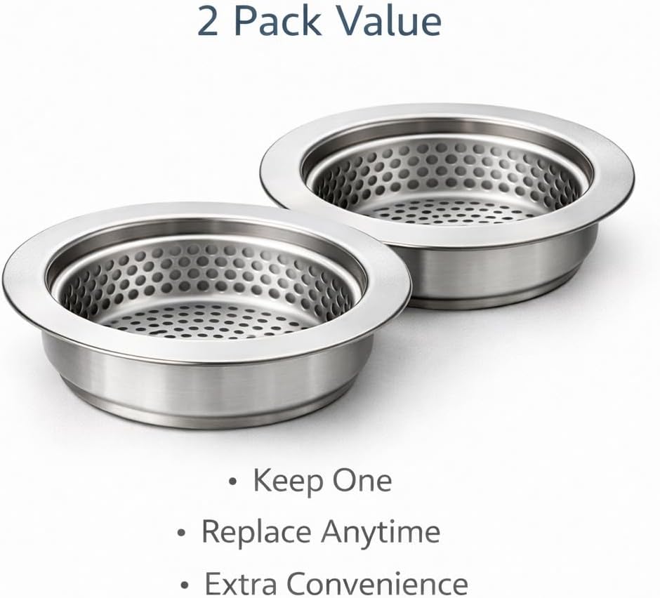 [2-Pack] Kitchen Sink Strainer (4.5-Inch) - Premium 304 Stainless Steel Drain Basket with Anti-Clog Micro-Mesh | Fits Standard Kitchen Sinks | Heavy-Duty, Rustproof & Dishwasher Safe