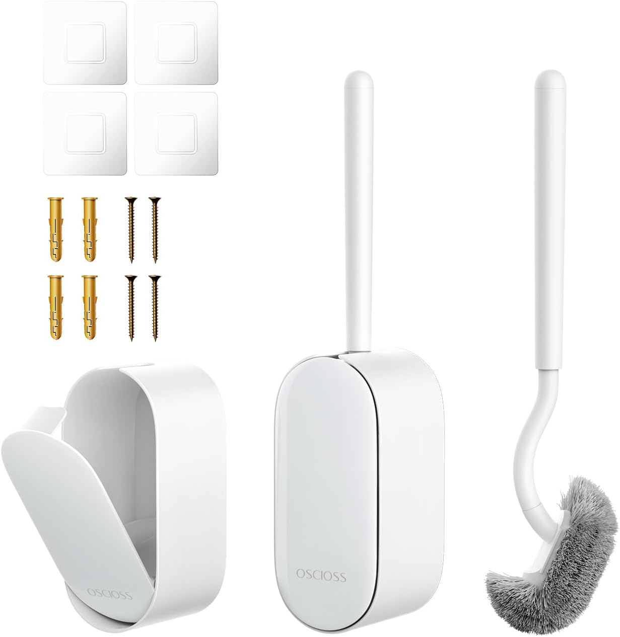 Toilet Bowl Brush and Holder, OSCIOSS Toilet Brush Set with Ergonomic Design, Compact Size, Durable Bristles, RV Toilet Brushes & Holders for Dead Corner Clean (White, 1pack)