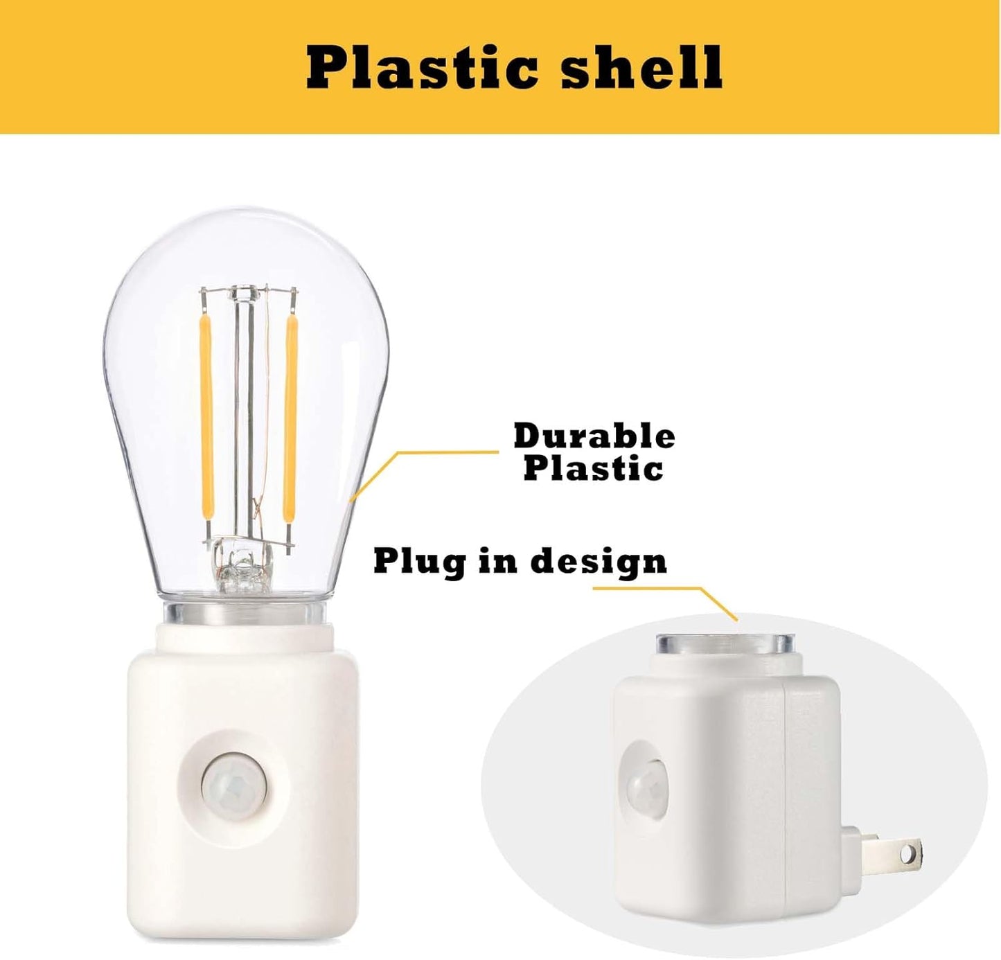 Led Night Light Bulb Plug in, 1W Vintage Nightlight, Dusk to Dawn and Motion Sensor, Warm White 2700K, 10-100LM Adjustable Brightness, Dimmable, for Hallway Bedroom Stairway, 1 Pack
