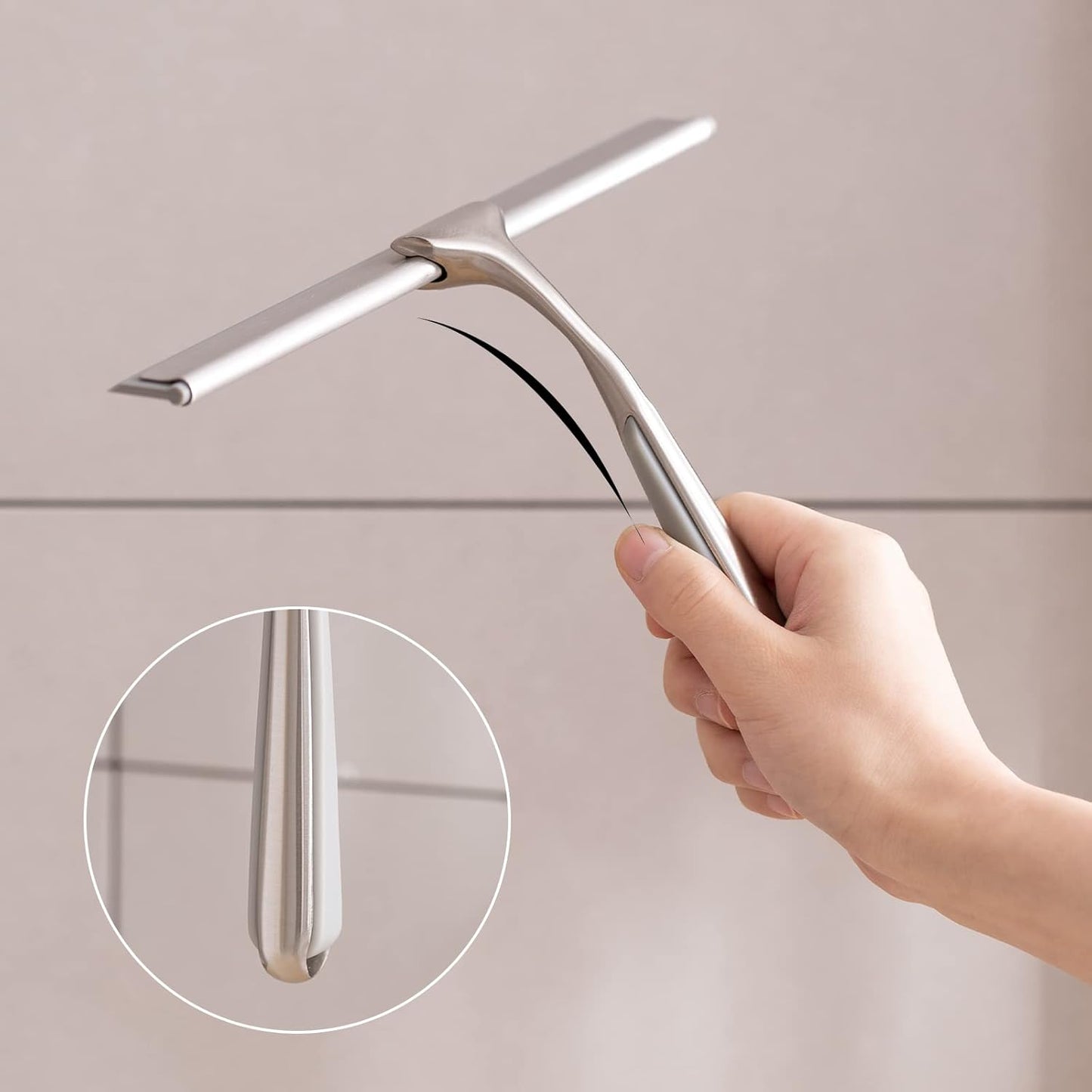 Ettori Shower Squeegee Clear Glass Wall Cleaner Stainless Steel with Suction Storage Hook -10'', Chrome