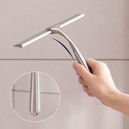 Ettori Shower Squeegee Clear Glass Wall Cleaner Stainless Steel with Suction Storage Hook -10'', Chrome