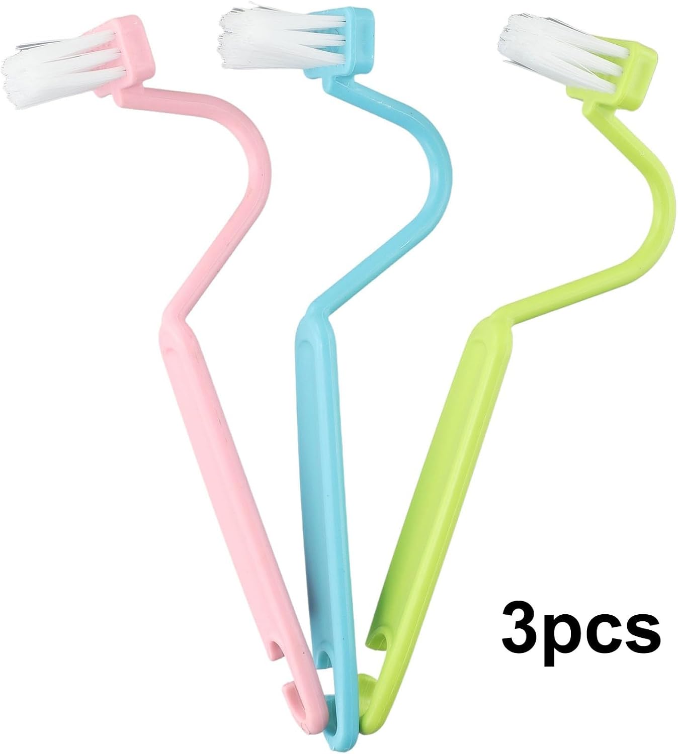 3pc Toilet Rim Cleaner Brush Set, V-Shaped Under Rim Scrubber with Curved Handle for Deep Cleaning Blind Angles, Flexible Plastic Brushes for Bathroom, Sink,