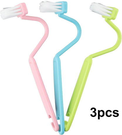 3pc Toilet Rim Cleaner Brush Set, V-Shaped Under Rim Scrubber with Curved Handle for Deep Cleaning Blind Angles, Flexible Plastic Brushes for Bathroom, Sink,