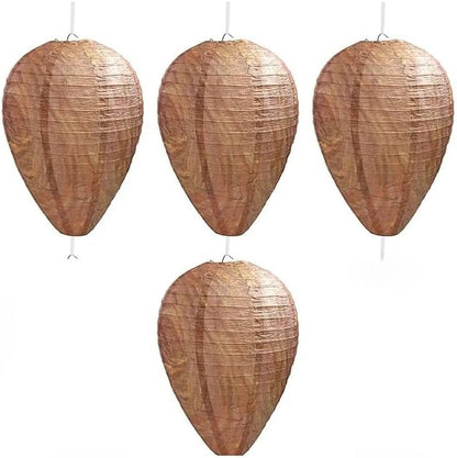 Wasp Nest Decoy 4-Pack, Yellow Paper Wasp Deterrent for Outdoor Hanging, Hornet Nest Replica to Repel Wasps from Patio and Garden