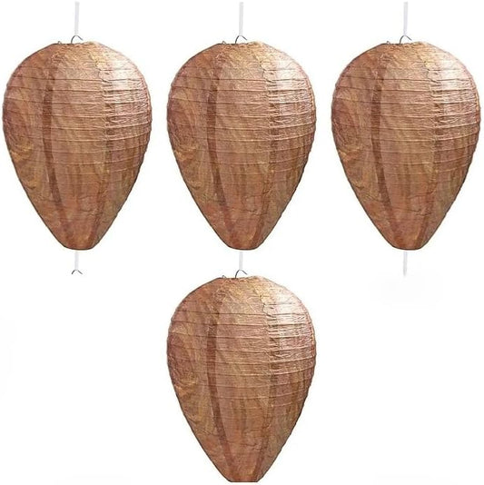 Wasp Nest Decoy 4-Pack, Yellow Paper Wasp Deterrent for Outdoor Hanging, Hornet Nest Replica to Repel Wasps from Patio and Garden